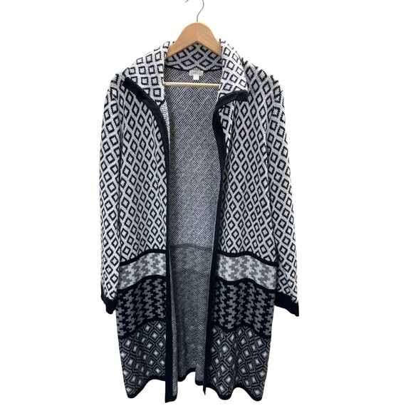 Spense Duster Women's Size XL Black White Geometric Cardigan Sweater - Picture 1 of 5